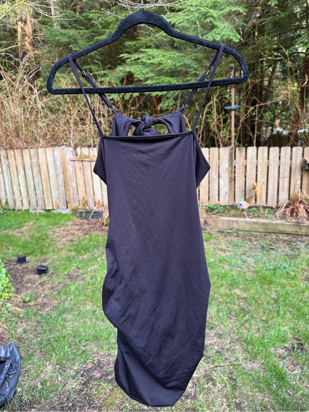 Black Womens Asymmetric Dress with Knotted Back